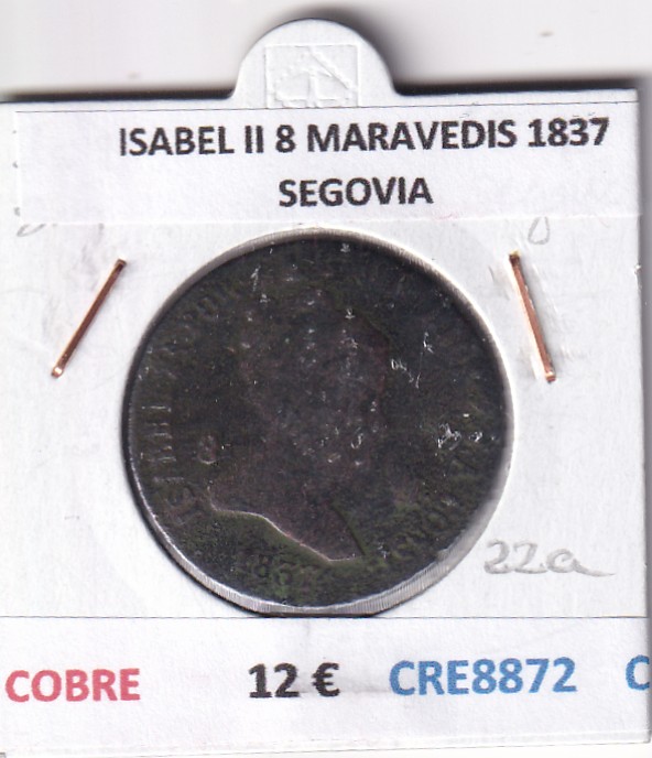 CRE8872 CRE8872 MONEDA ESPAÑA ISABEL II 8 MARAVEDIS 1837 SEGOVIA COBRE - Imagen 1