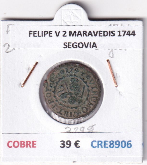 CRE8906 CRE8906 MONEDA ESPAÑA FELIPE V 2 MARAVEDIS 1744 SEGOVIA COBRE - Imagen 1