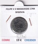 CRE8909 MONEDA ESPAÑA FELIPE V 2 MARAVEDIS 1744 SEGOVIA COBRE