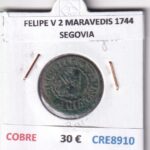CRE8910 MONEDA ESPAÑA FELIPE V 2 MARAVEDIS 1744 SEGOVIA COBRE