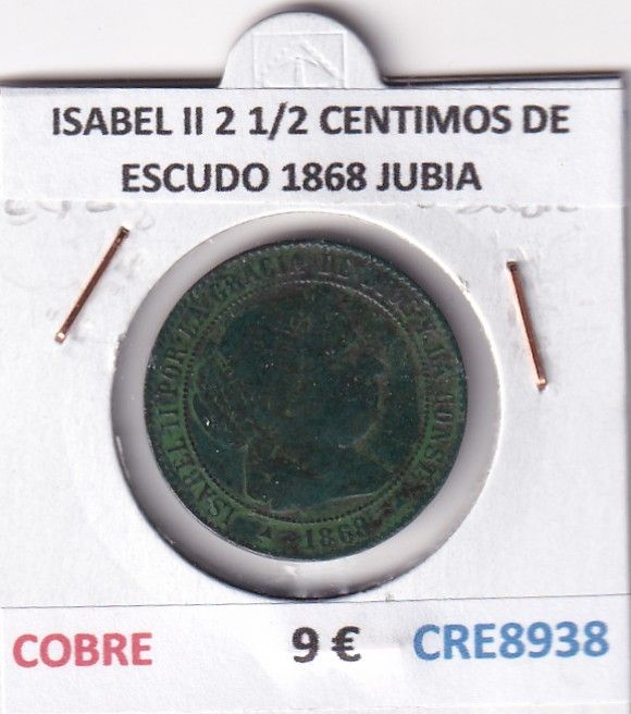 CRE8938 CRE8938 MONEDA ESPAÑA ISABEL II 2 1/2 CENTIMOS DE ESCUDO 1868 JUBIA COBRE - Imagen 1