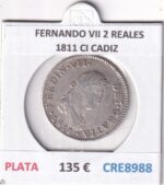 CRE8988 MONEDA ESPAÑA FERNANDO VII 2 REALES 1811 CI CADIZ PLATA