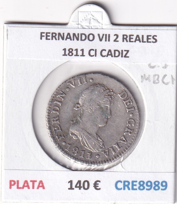 CRE8989 CRE8989 MONEDA ESPAÑA FERNANDO VII 2 REALES 1811 CI CADIZ PLATA - Imagen 1