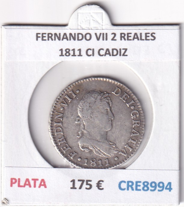 CRE8994 CRE8994 MONEDA ESPAÑA FERNANDO VII 2 REALES 1811 CI CADIZ PLATA - Imagen 1
