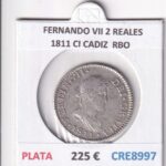 CRE8997 MONEDA ESPAÑA FERNANDO VII 2 REALES 1811 CI CADIZ PLATA RBO