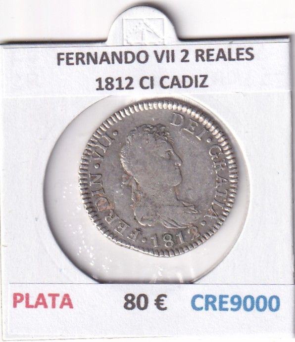 CRE9000 CRE9000 MONEDA ESPAÑA FERNANDO VII 2 REALES 1812 CI CADIZ PLATA - Imagen 1