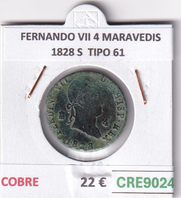 CRE9024 CRE9024 MONEDA ESPAÑA FERNANDO VII 4 MARAVEDIS 1828 S TIPO 61 COBRE - Imagen 1