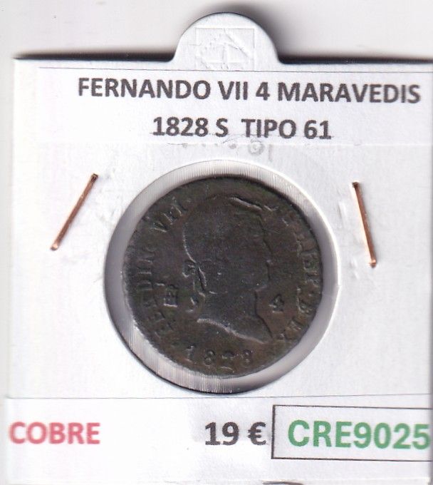 CRE9025 CRE9025 MONEDA ESPAÑA FERNANDO VII 4 MARAVEDIS 1828 S TIPO 61 COBRE - Imagen 1