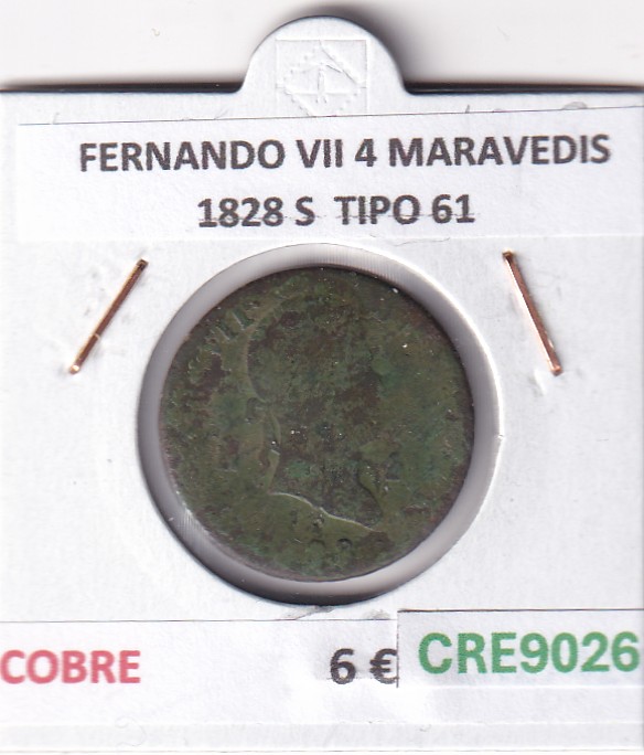 CRE9026 CRE9026 MONEDA ESPAÑA FERNANDO VII 4 MARAVEDIS 1828 S TIPO 61 COBRE - Imagen 1