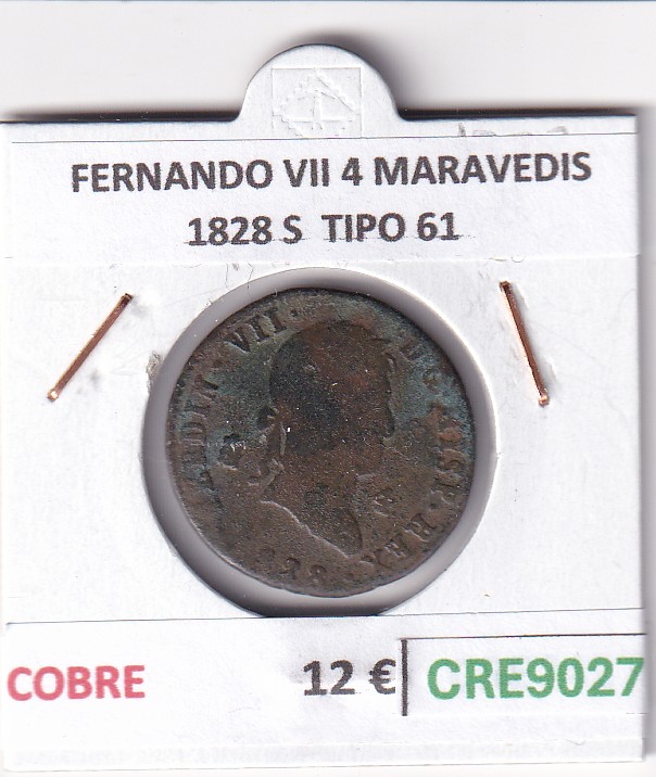 CRE9027 CRE9027 MONEDA ESPAÑA FERNANDO VII 4 MARAVEDIS 1828 S TIPO 61 COBRE - Imagen 1