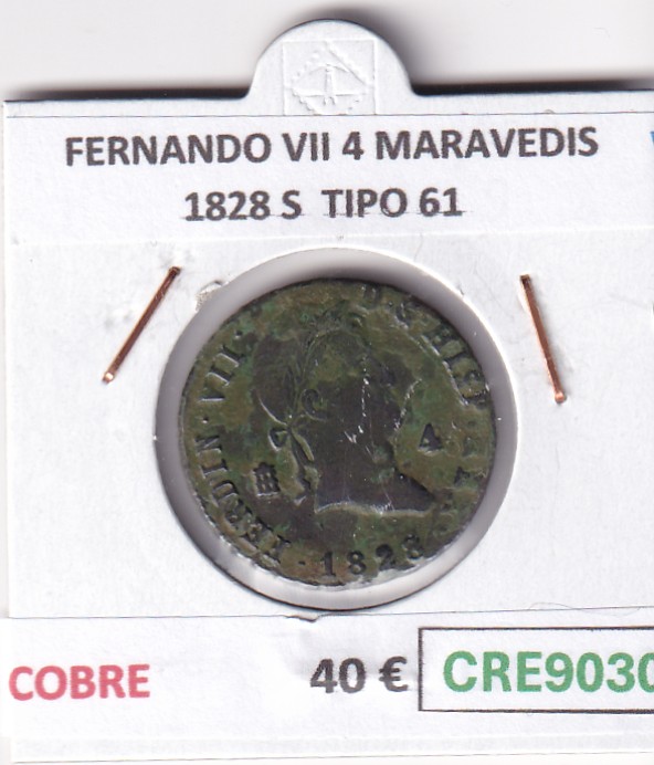 CRE9030 CRE9030 MONEDA ESPAÑA FERNANDO VII 4 MARAVEDIS 1828 S TIPO 61 COBRE - Imagen 1
