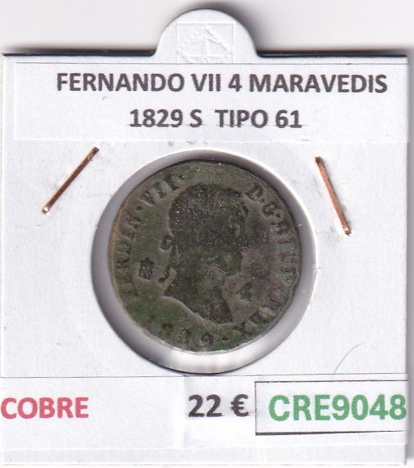CRE9048 CRE9048 MONEDA ESPAÑA FERNANDO VII 4 MARAVEDIS 1829 S TIPO 61 COBRE - Imagen 1
