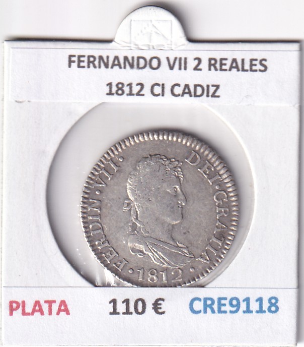 CRE9118 CRE9118 MONEDA ESPAÑA FERNANDO VII 2 REALES 1812 CI CADIZ PLATA - Imagen 1