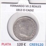 CRE9120 MONEDA ESPAÑA FERNANDO VII 2 REALES 1812 CI CADIZ PLATA