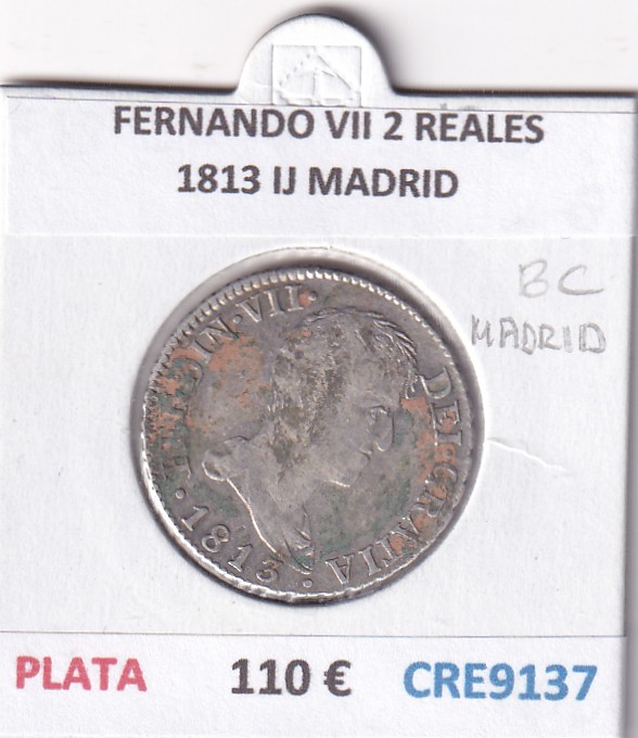 CRE9137 CRE9137 MONEDA ESPAÑA FERNANDO VII 2 REALES 1813 IJ MADRID PLATA - Imagen 1