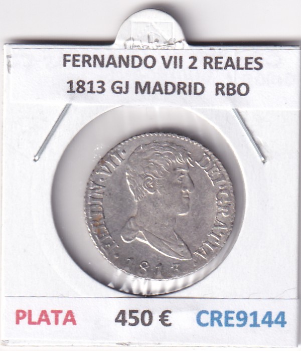 CRE9144 CRE9144 MONEDA ESPAÑA FERNANDO VII 2 REALES 1813 GJ MADRID PLATA RBO - Imagen 1