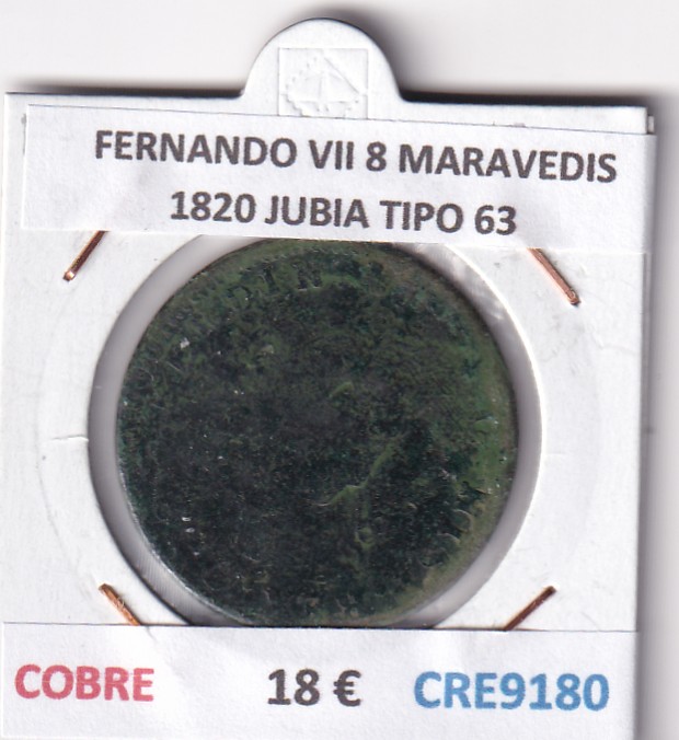 CRE9180 CRE9180 MONEDA ESPAÑA FERNANDO VII 8 MARAVEDIS 1820 JUBIA TIPO 63 COBRE - Imagen 1
