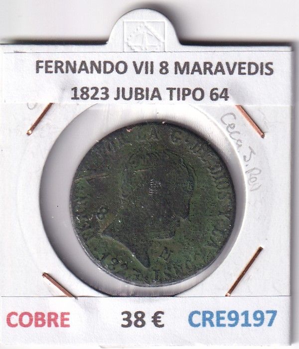 CRE9197 CRE9197 MONEDA ESPAÑA FERNANDO VII 8 MARAVEDIS 1823 JUBIA TIPO 64 COBRE - Imagen 1