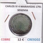 CRE9202 MONEDA ESPAÑA CARLOS IV 4 MARAVEDIS 1791 SEGOVIA COBRE