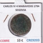 CRE9203 MONEDA ESPAÑA CARLOS IV 4 MARAVEDIS 1794 SEGOVIA COBRE