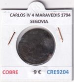 CRE9204 MONEDA ESPAÑA CARLOS IV 4 MARAVEDIS 1794 SEGOVIA COBRE