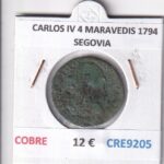 CRE9205 MONEDA ESPAÑA CARLOS IV 4 MARAVEDIS 1794 SEGOVIA COBRE