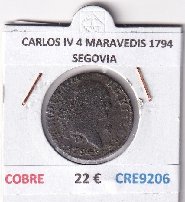 CRE9206 CRE9206 MONEDA ESPAÑA CARLOS IV 4 MARAVEDIS 1794 SEGOVIA COBRE - Imagen 1