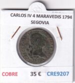 CRE9207 MONEDA ESPAÑA CARLOS IV 4 MARAVEDIS 1794 SEGOVIA COBRE