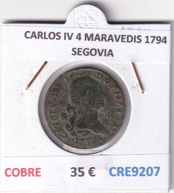 CRE9207 CRE9207 MONEDA ESPAÑA CARLOS IV 4 MARAVEDIS 1794 SEGOVIA COBRE - Imagen 1