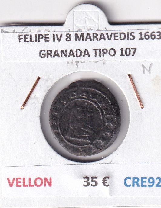 CRE9240 CRE9240 MONEDA ESPAÑA FELIPE IV 8 MARAVEDIS 1663 GRANADA TIPO 107 VELLON - Imagen 1