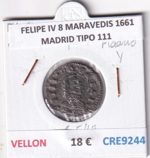 CRE9244 CRE9244 MONEDA ESPAÑA FELIPE IV 8 MARAVEDIS 1661 MADRID TIPO 111 VELLON - Imagen 1