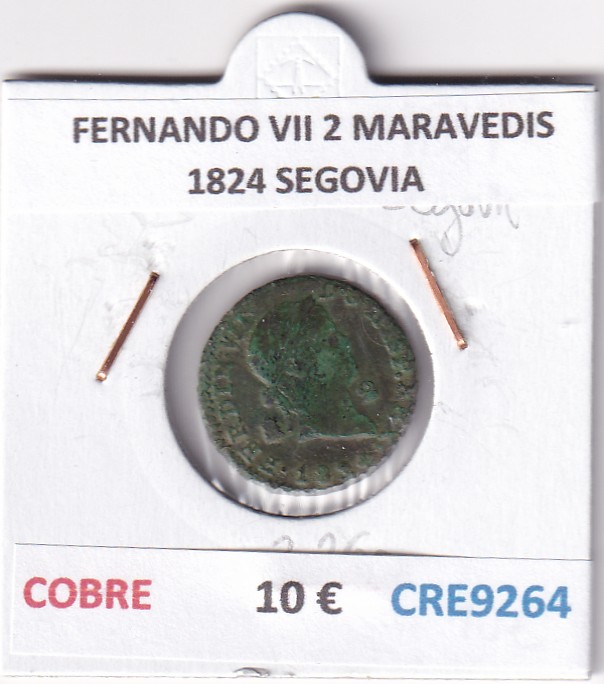 CRE9264 CRE9264 MONEDA ESPAÑA FERNANDO VII 2 MARAVEDIS 1824 SEGOVIA COBRE - Imagen 1
