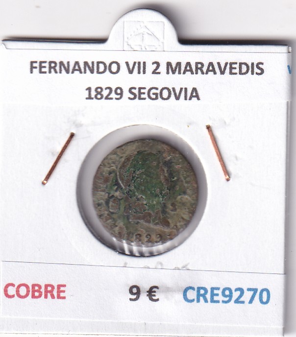CRE9270 CRE9270 MONEDA ESPAÑA FERNANDO VII 2 MARAVEDIS 1829 SEGOVIA COBRE - Imagen 1