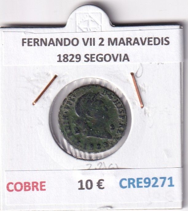 CRE9271 CRE9271 MONEDA ESPAÑA FERNANDO VII 2 MARAVEDIS 1829 SEGOVIA COBRE - Imagen 1