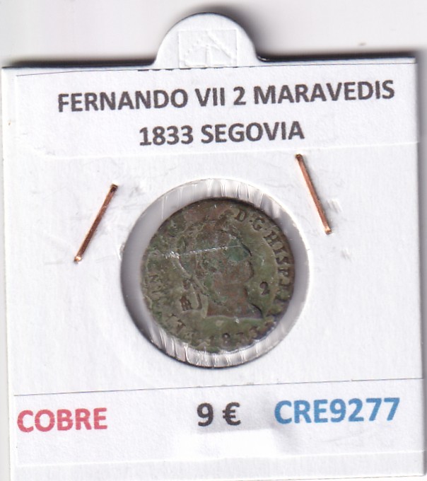 CRE9277 CRE9277 MONEDA ESPAÑA FERNANDO VII 2 MARAVEDIS 1833 SEGOVIA COBRE - Imagen 1