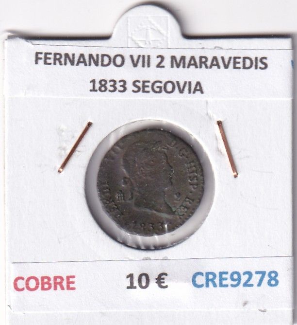 CRE9278 CRE9278 MONEDA ESPAÑA FERNANDO VII 2 MARAVEDIS 1833 SEGOVIA COBRE - Imagen 1