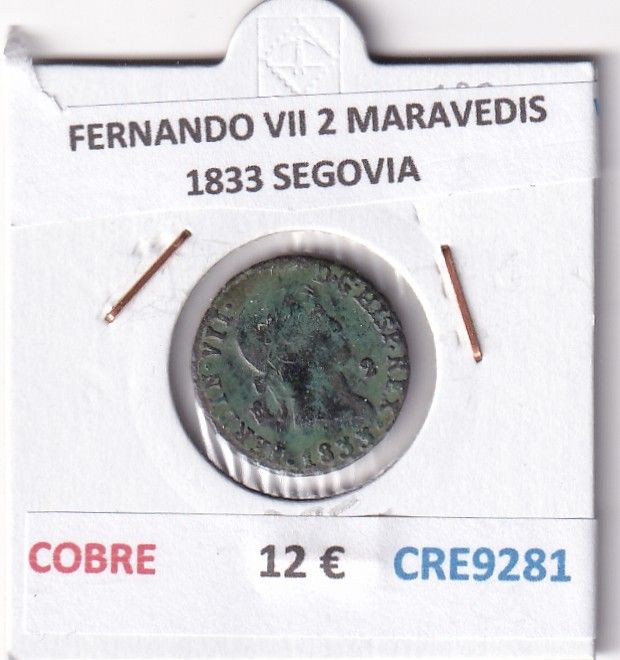 CRE9281 CRE9281 MONEDA ESPAÑA FERNANDO VII 2 MARAVEDIS 1833 SEGOVIA COBRE - Imagen 1