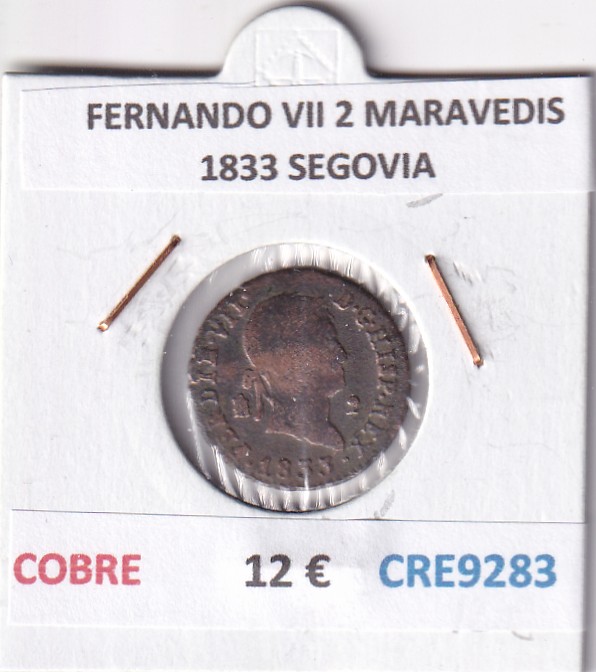 CRE9283 CRE9283 MONEDA ESPAÑA FERNANDO VII 2 MARAVEDIS 1833 SEGOVIA COBRE - Imagen 1