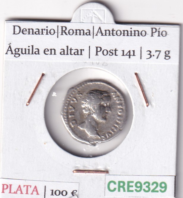 CRE9329 CRE9329 MONEDA ROMANA DENARIO ROMA ANTONINO PIO AGUILA EN ALTAR POST. 141 - Imagen 1