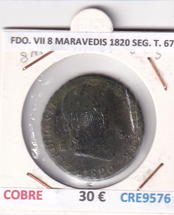 CRE9576 CRE9576 MONEDA ESPAÑA FERNANDO VII 8 MARAVEDIS 1820 SEGOVIA TIPO 67 COBRE - Imagen 1
