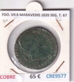 CRE9577 MONEDA ESPAÑA FERNANDO VII 8 MARAVEDIS 1820 SEGOVIA TIPO 67 COBRE