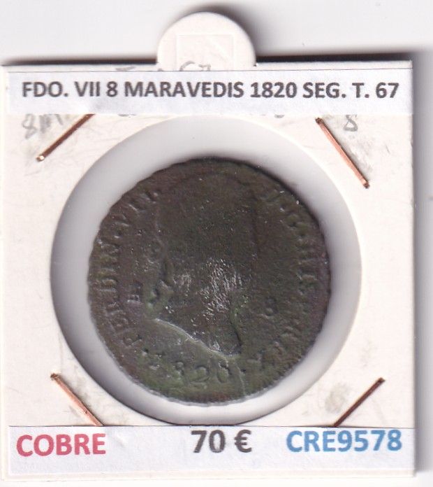 CRE9578 CRE9578 MONEDA ESPAÑA FERNANDO VII 8 MARAVEDIS 1820 SEGOVIA TIPO 67 COBRE - Imagen 1