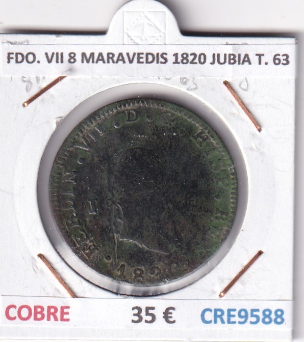 CRE9588 CRE9588 MONEDA ESPAÑA FERNANDO VII 8 MARAVEDIS 1820 JUBIA TIPO 63 COBRE - Imagen 1
