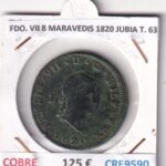 CRE9590 MONEDA ESPAÑA FERNANDO VII 8 MARAVEDIS 1820 JUBIA TIPO 63 COBRE