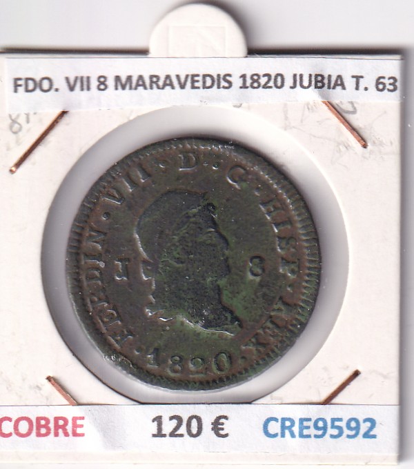 CRE9592 CRE9592 MONEDA ESPAÑA FERNANDO VII 8 MARAVEDIS 1820 JUBIA TIPO 63 COBRE - Imagen 1