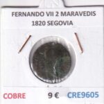CRE9605 MONEDA ESPAÑA FERNANDO VII 2 MARAVEDIS  1820 SEGOVIA COBRE