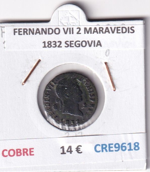 CRE9618 CRE9618 MONEDA ESPAÑA FERNANDO VII 2 MARAVEDIS 1832 SEGOVIA COBRE - Imagen 1