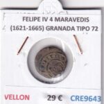 CRE9643 MONEDA ESPAÑA FELIPE IV 4 MARAVEDIS (1621-1665) GRANADA TIPO 72 VELLON