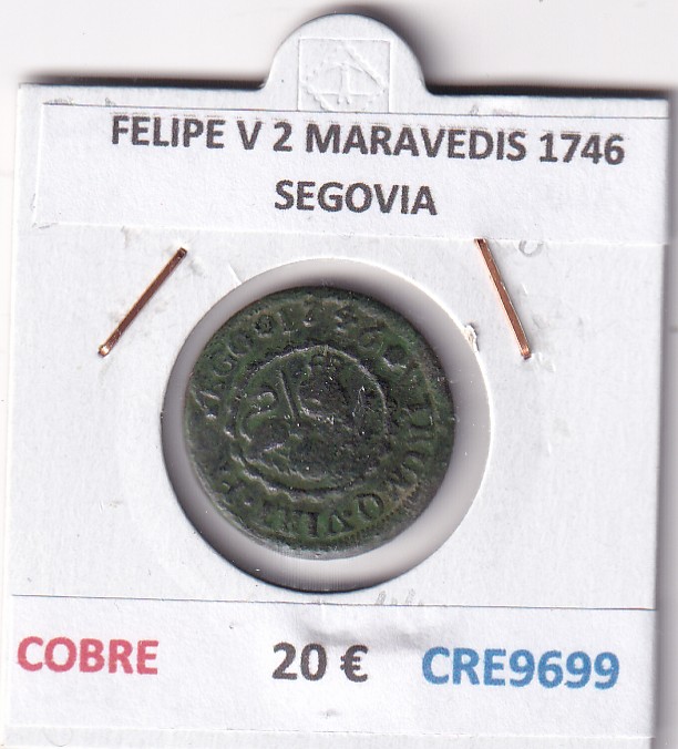 CRE9699 CRE9699 MONEDA ESPAÑA FELIPE V 2 MARAVEDIS 1746 SEGOVIA COBRE - Imagen 1
