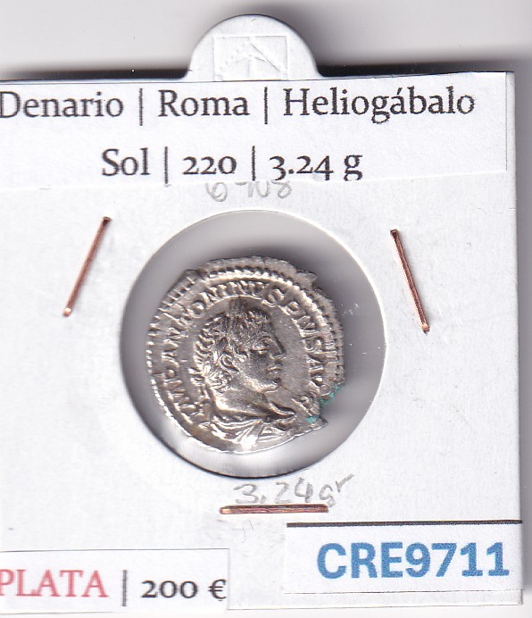CRE9711 CRE9711 MONEDA ROMANA DENARIO ROMA HELIOGABALO SOL 220 - Imagen 1